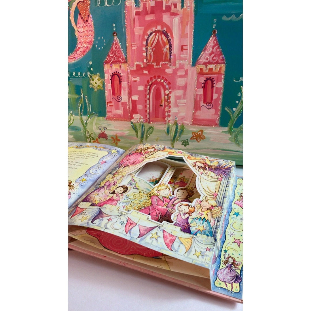 Handpainted PRINTED kids room fairy princess Mermaid Glitter under the sea painting poster free 3D children's book princesses ages 3 and up