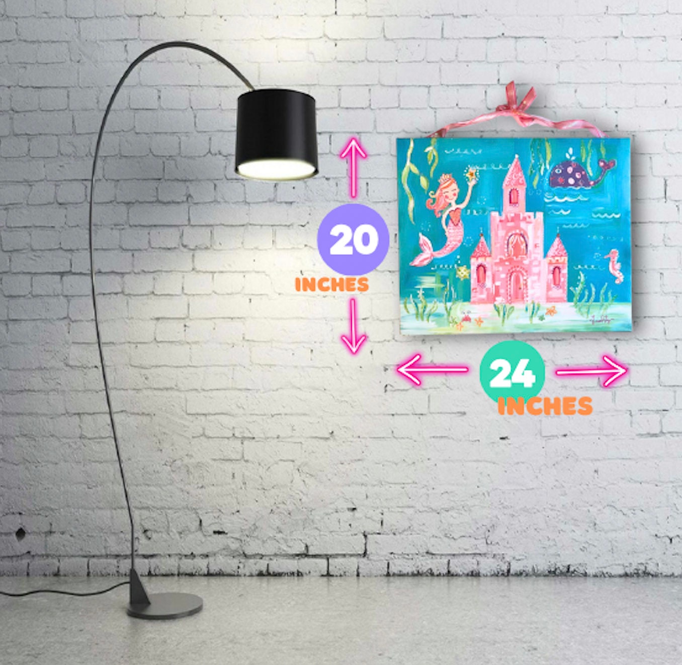 Handpainted PRINTED kids room fairy princess Mermaid Glitter under the sea painting poster free 3D children's book princesses ages 3 and up