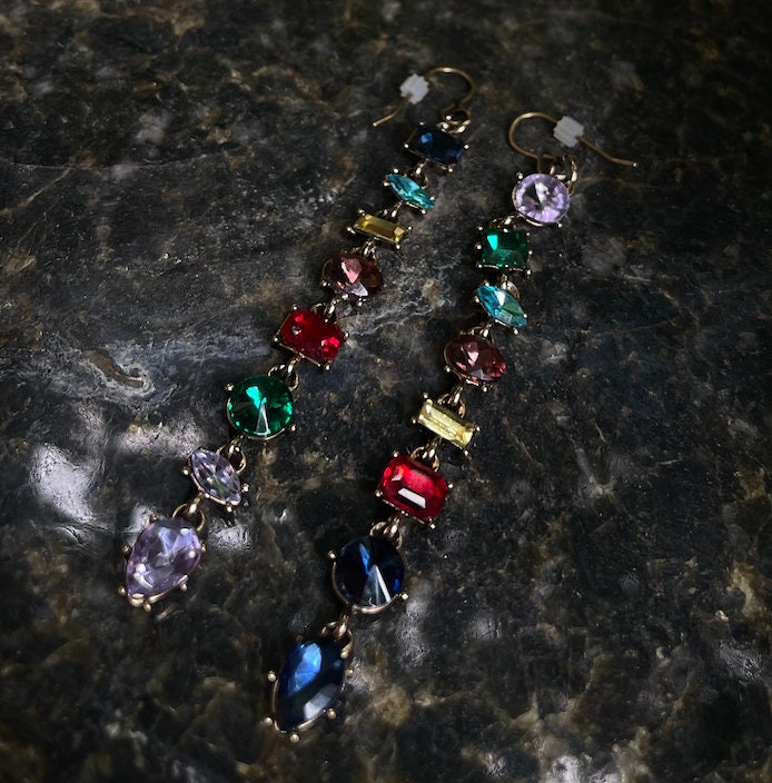 Gypsy charm multi color multi stone dangle drop earrings in oriental colors