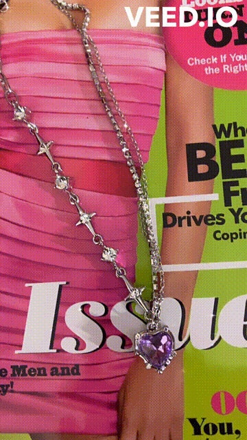 Girly Baddie Purple lavender silver Crystal Heart Necklace Fashion Shiny Chain Necklaces Women pretty Girls New Trendy Gift Jewelry Free