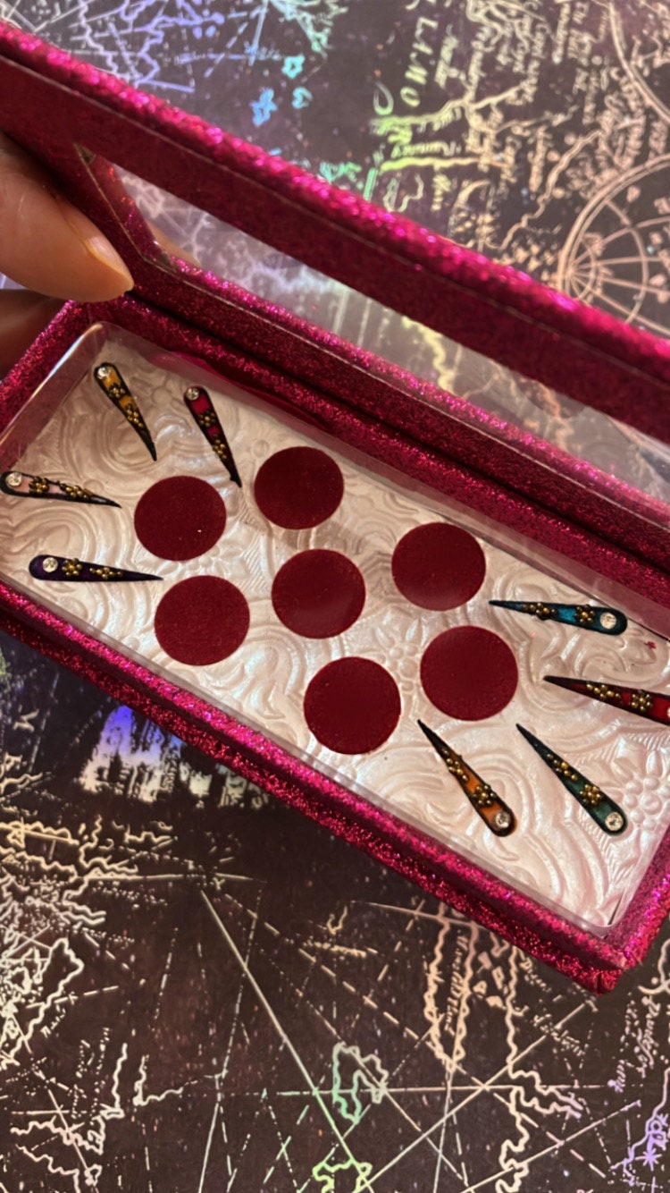 Ancient Rajasthani Indian jewels red dot classic large bindi with teardrop velvet and bead accent bindis