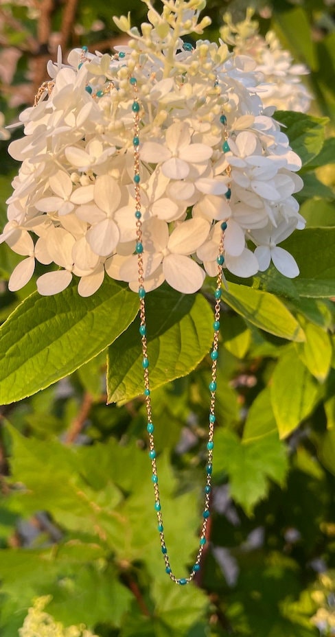 Istanbul Collection faux turquoise gold bead necklace string adjustable thin tribal gypsy boho stackable charm chain no pendant included