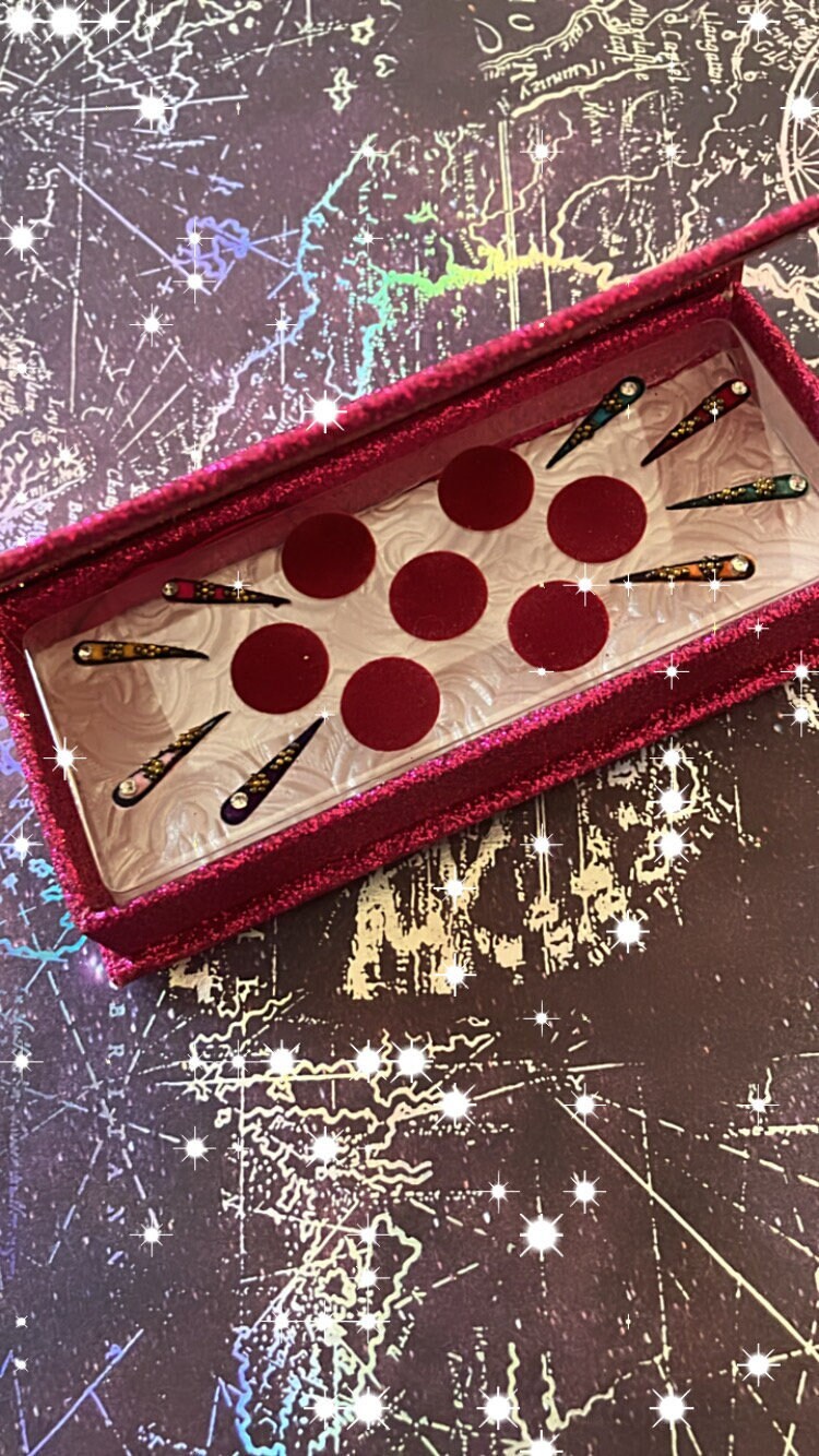 Ancient Rajasthani Indian jewels red dot classic large bindi with teardrop velvet and bead accent bindis