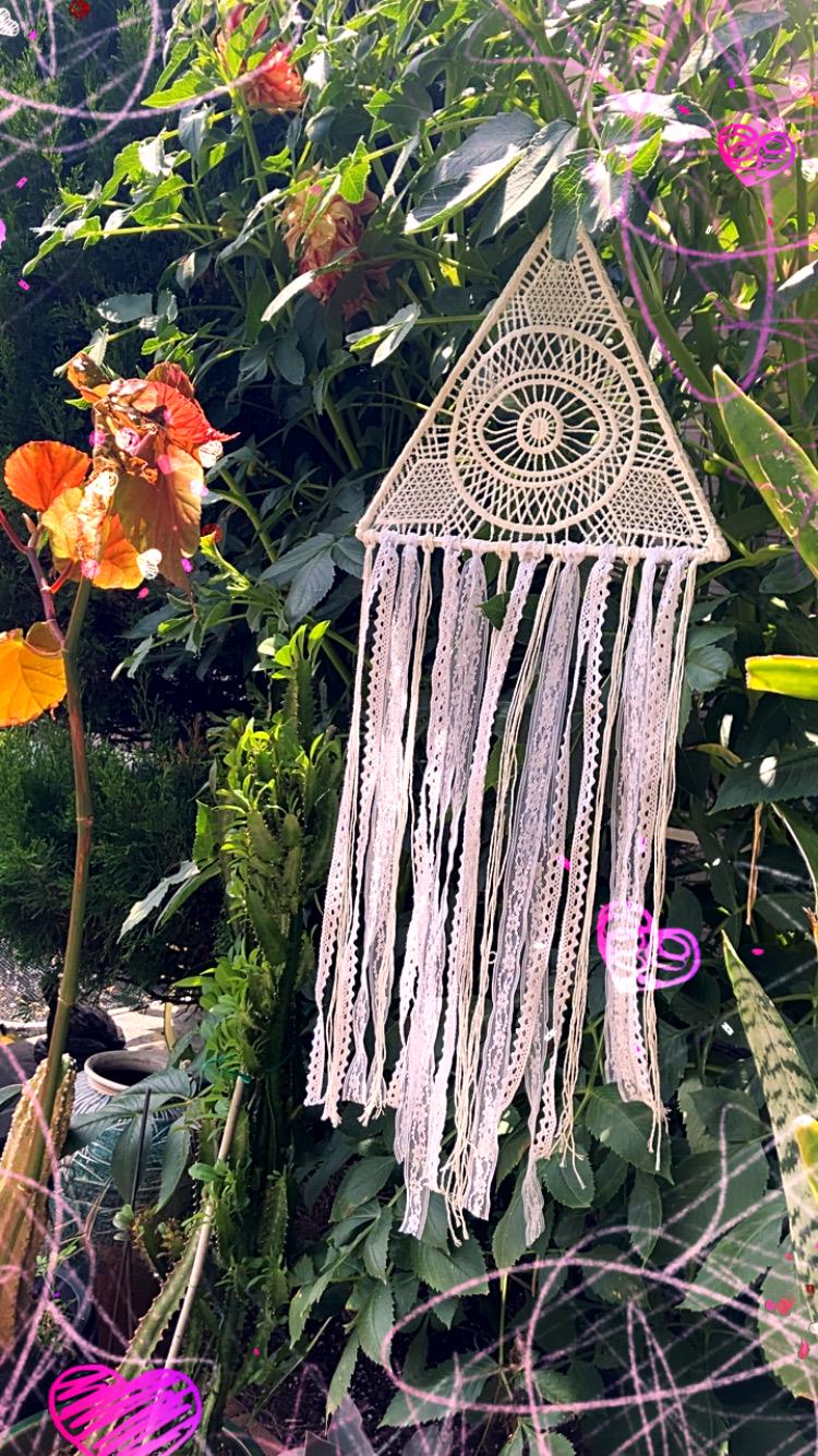 SCENTED The eye of Horus triangle woven white lace and crochet cotton Hamsa macrame wall decor chic boho tapestry dreamcatcher