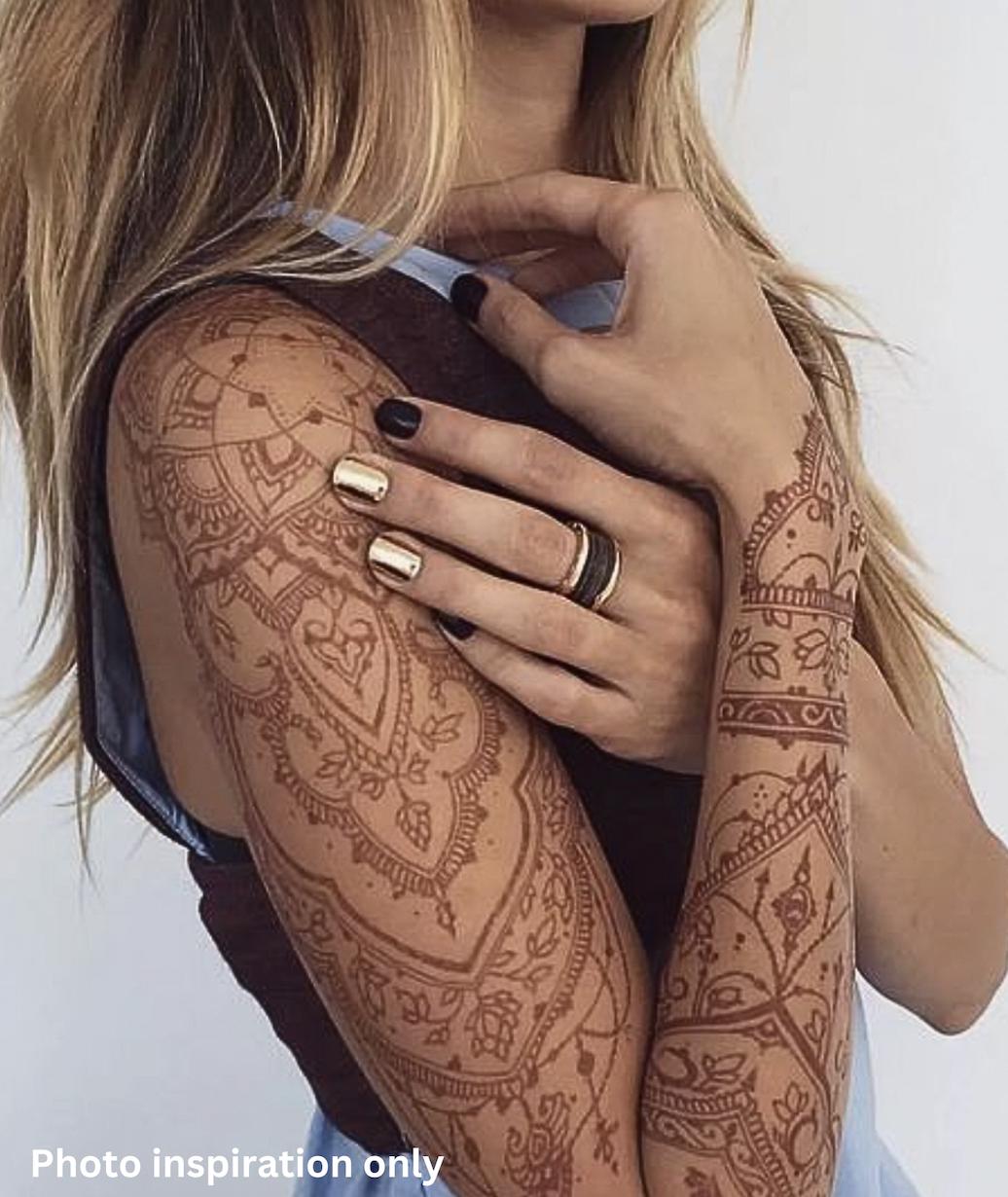 Tribal design temporary tattoo red-brown Indian Mehendi 100% natural henna cone free hand set of 2 - comes in a wooden handmade box