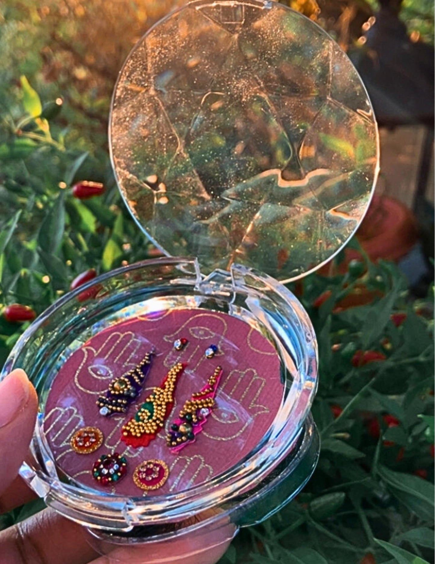Handmade colorful bindis and lash combo set in clear crystal makeup case reusable faux mink baddie lashes wooden chest box super cute gift