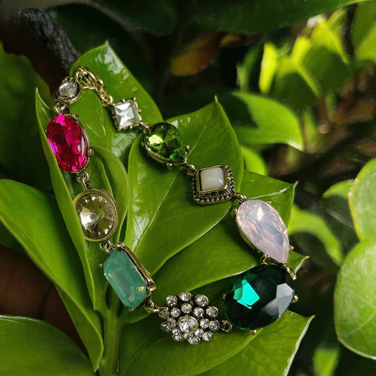 Gold and multi-stone multicolor Tribal Gypsy Crystal Stackable Bali statement jewels jewelry charm Bracelet pendants FREE GIFT BOX