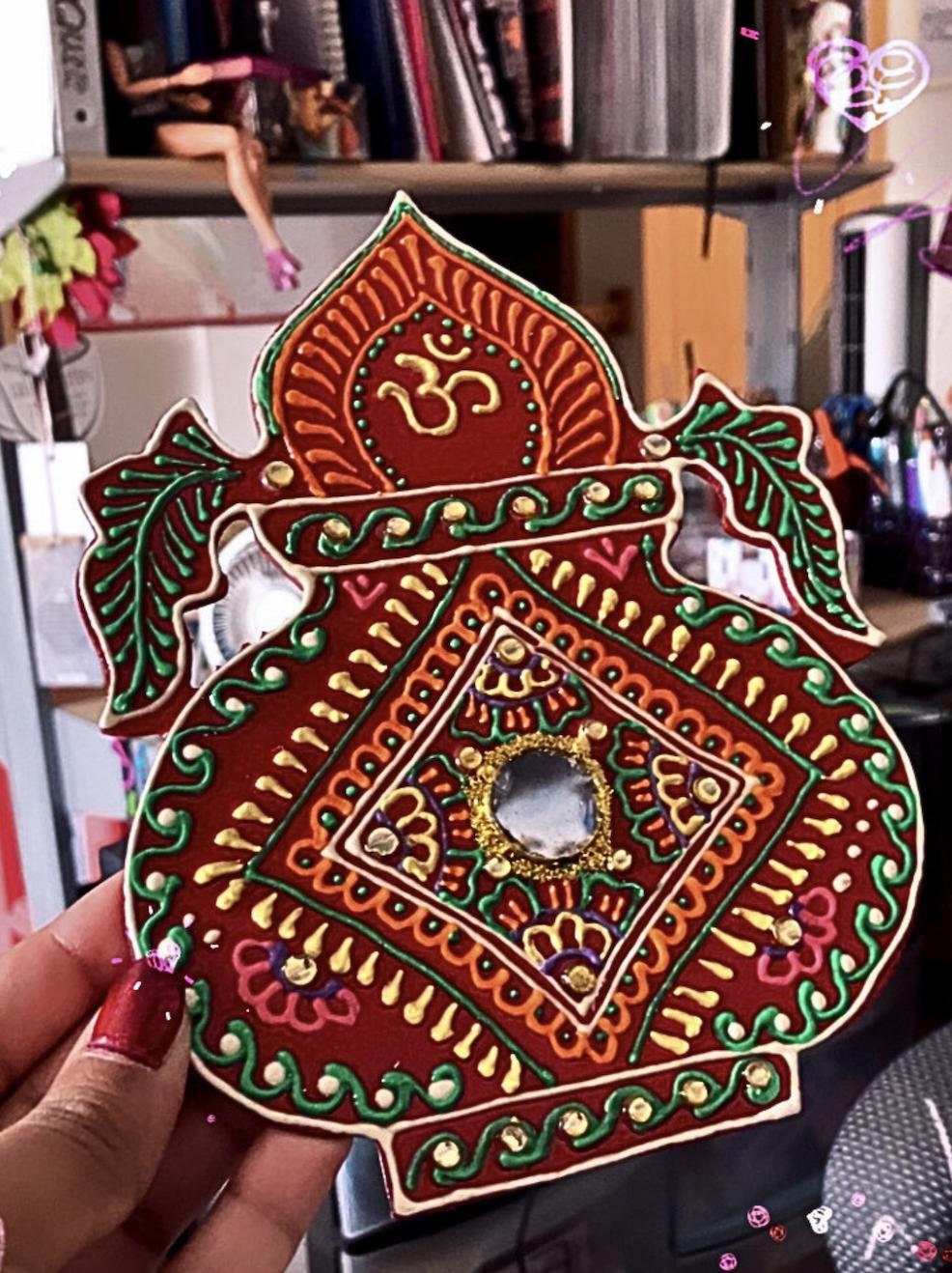 Handmade Indian temple inspired art mural handpainted and lacquered anti-slip large coaster