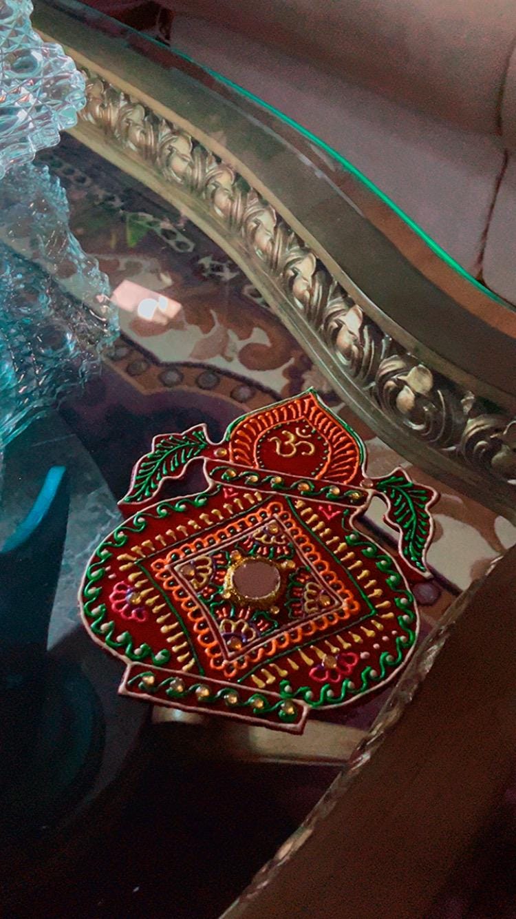 Handmade Indian temple inspired art mural handpainted and lacquered anti-slip large coaster
