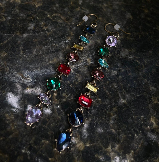 Gypsy charm multi color multi stone dangle drop earrings in oriental colors