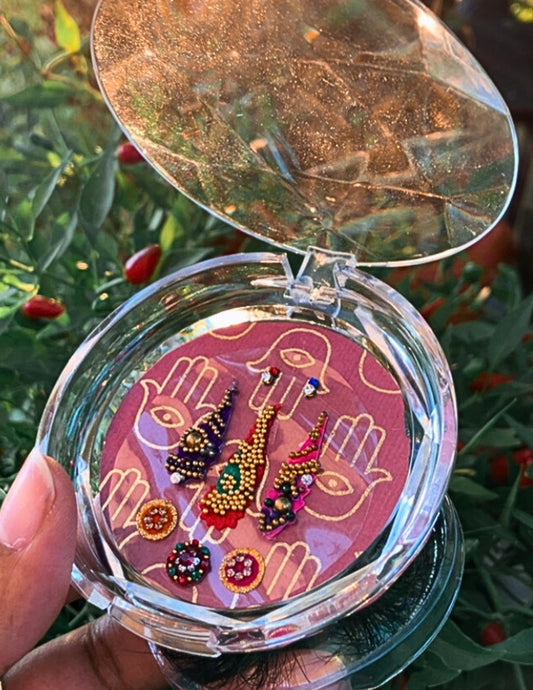 Handmade colorful bindis and lash combo set in clear crystal makeup case reusable faux mink baddie lashes wooden chest box super cute gift