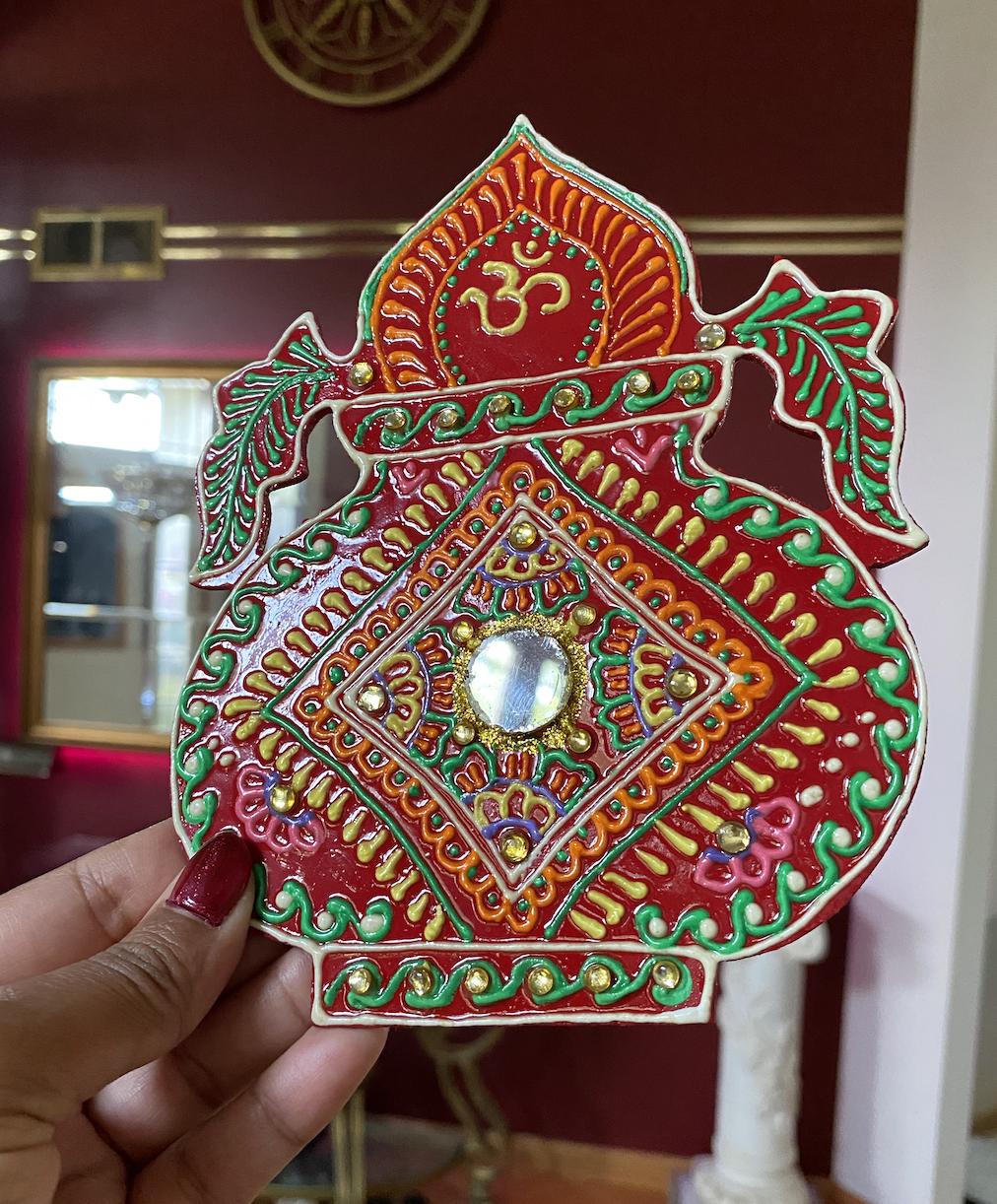 Handmade Indian temple inspired art mural handpainted and lacquered anti-slip large coaster