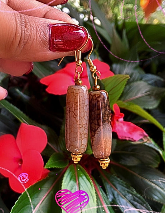 Handmade Gold and beige Egyptian desert sand earring minimalist tan natural raw organic terracotta rock stone bead earrings with fish hook