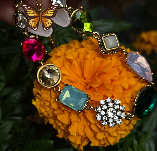 Gold and multi-stone multicolor Tribal Gypsy Crystal Stackable Bali statement jewels jewelry charm Bracelet pendants FREE GIFT BOX