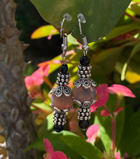 Handmade Traditional Indian boho hippie gypsy dancer dangle drop earrings black lavender purple stone crystal for tribal travelers