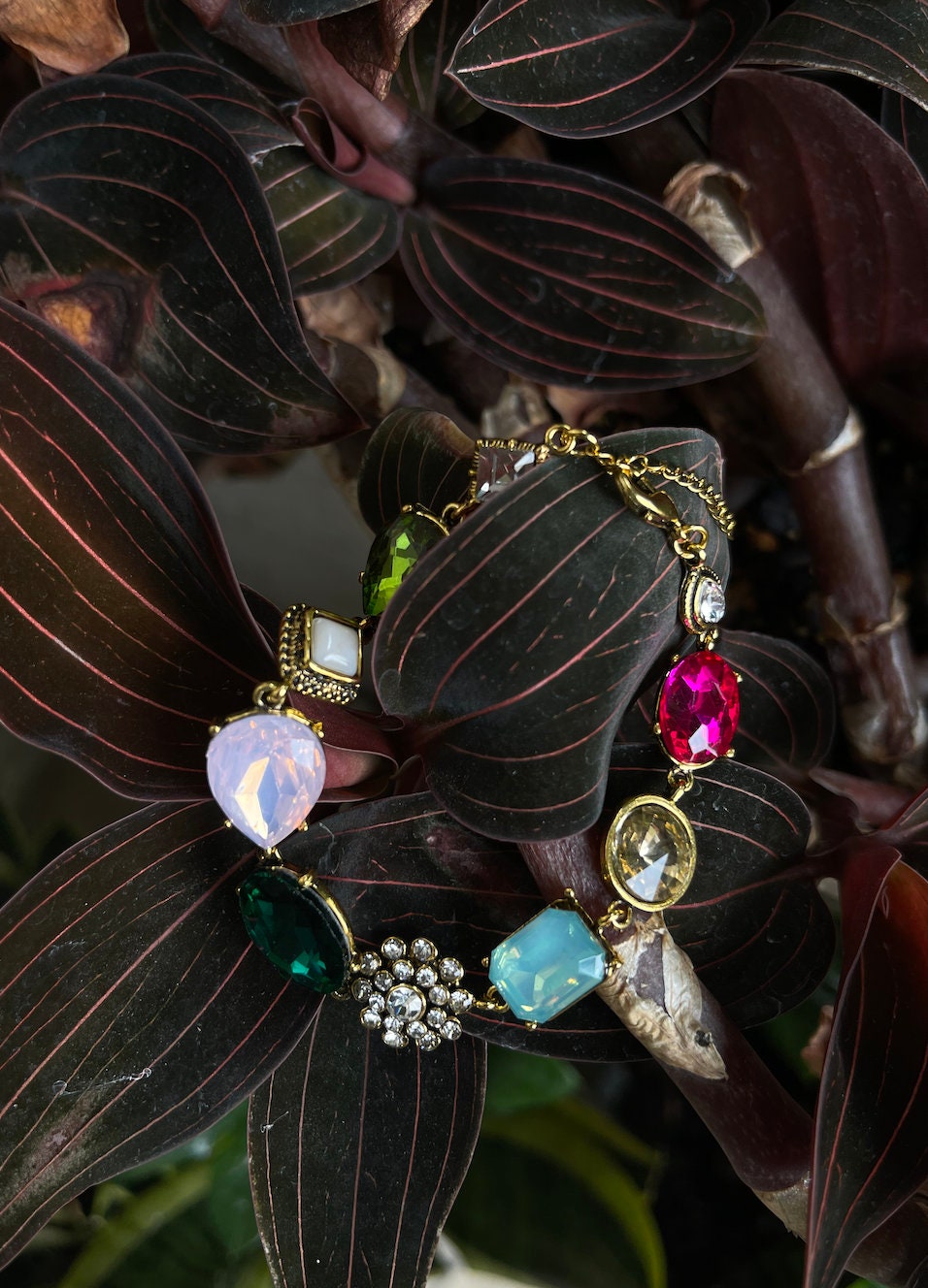Gold and multi-stone multicolor Tribal Gypsy Crystal Stackable Bali statement jewels jewelry charm Bracelet pendants FREE GIFT BOX